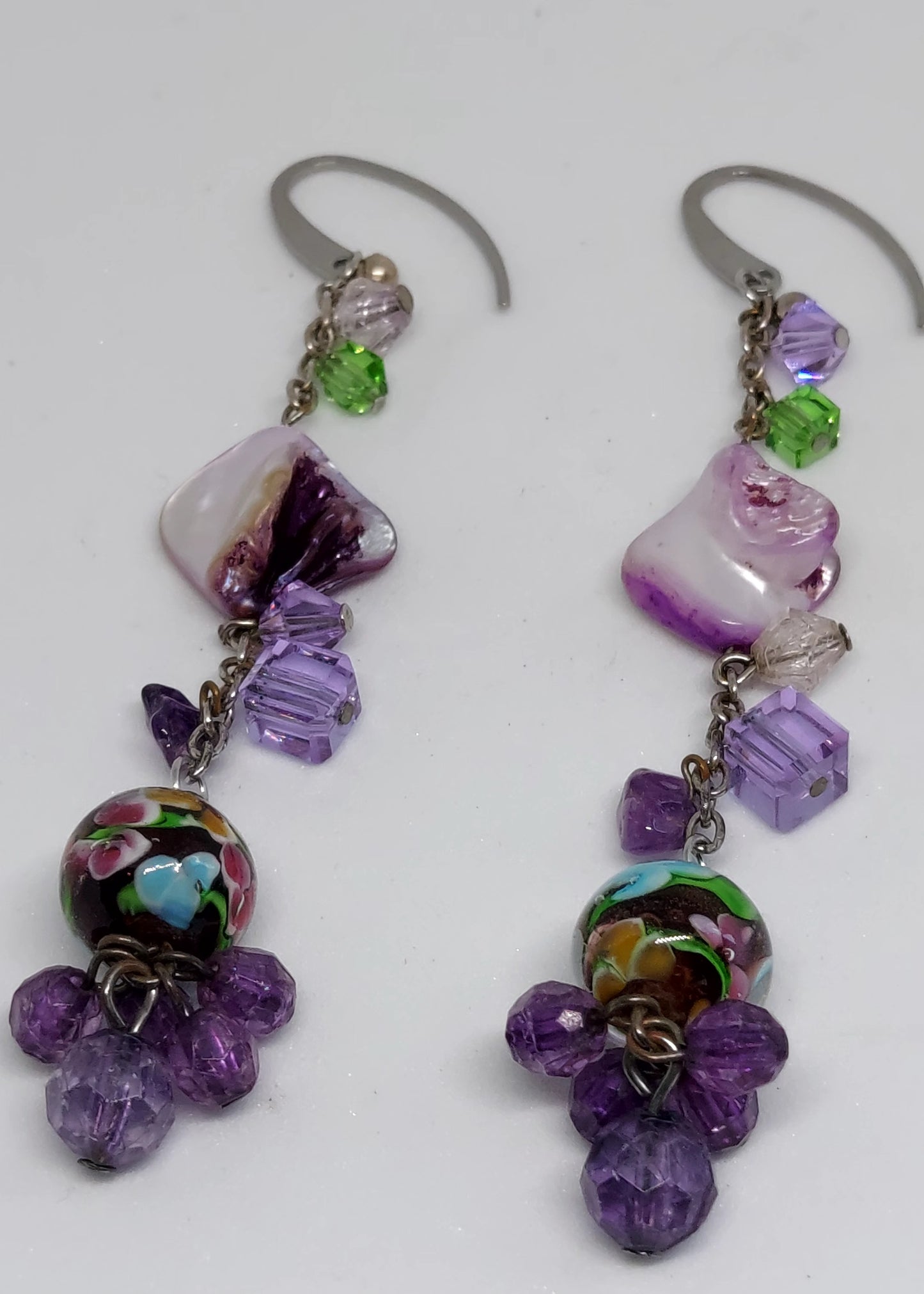 Purple Flowers Beaded Earrings