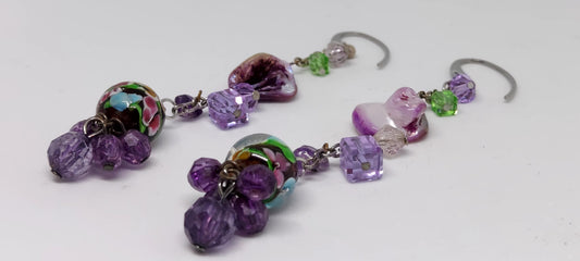 Purple Flowers Beaded Earrings
