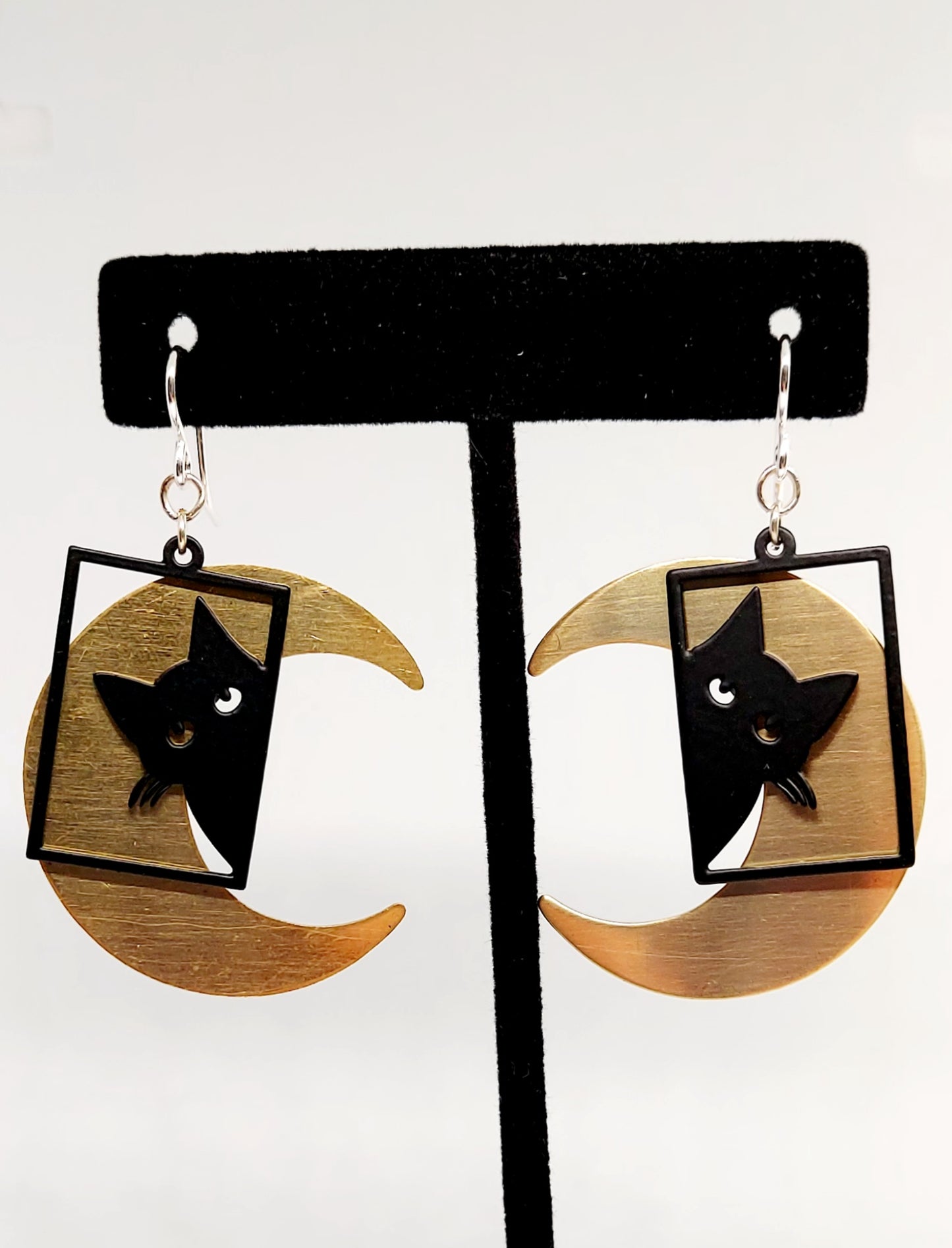 Black Cat Crescent Moon Earrings