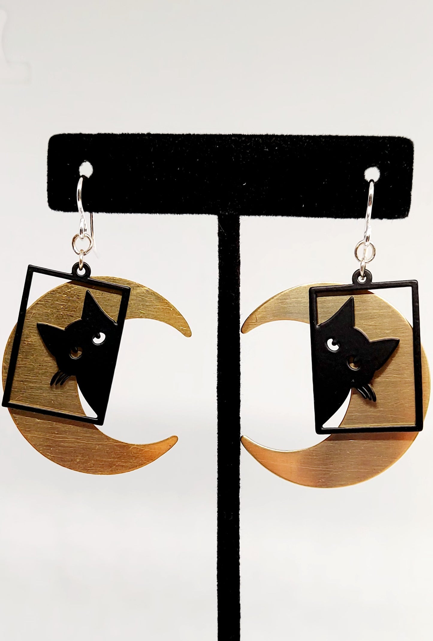Black Cat Crescent Moon Earrings