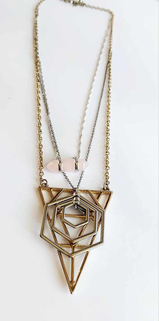 Geo Rose Quartz Necklace