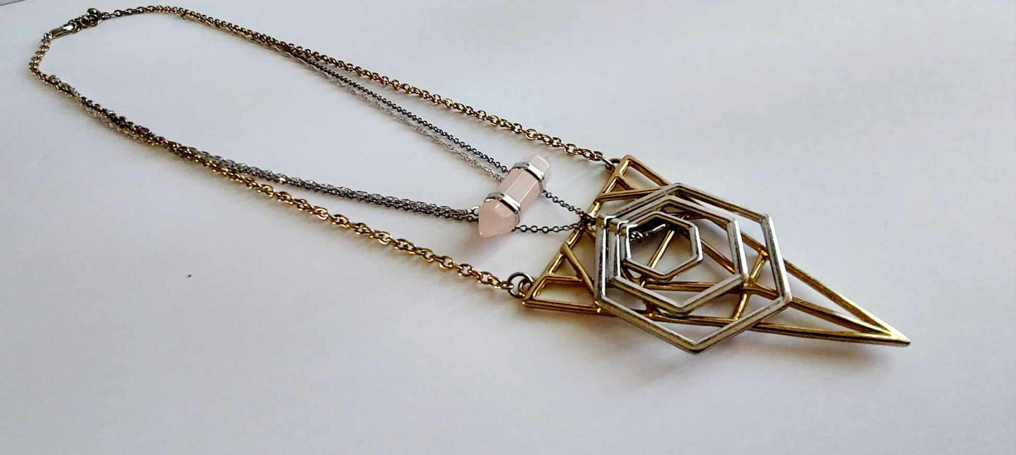 Geo Rose Quartz Necklace