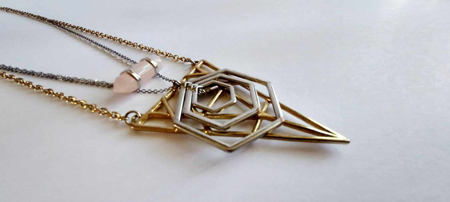 Geo Rose Quartz Necklace